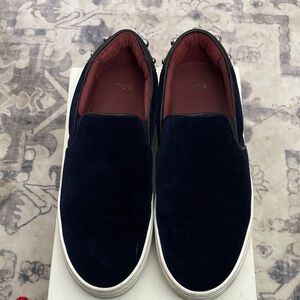 Maje Women’s Dark Blue Velvet Slip-Ons
